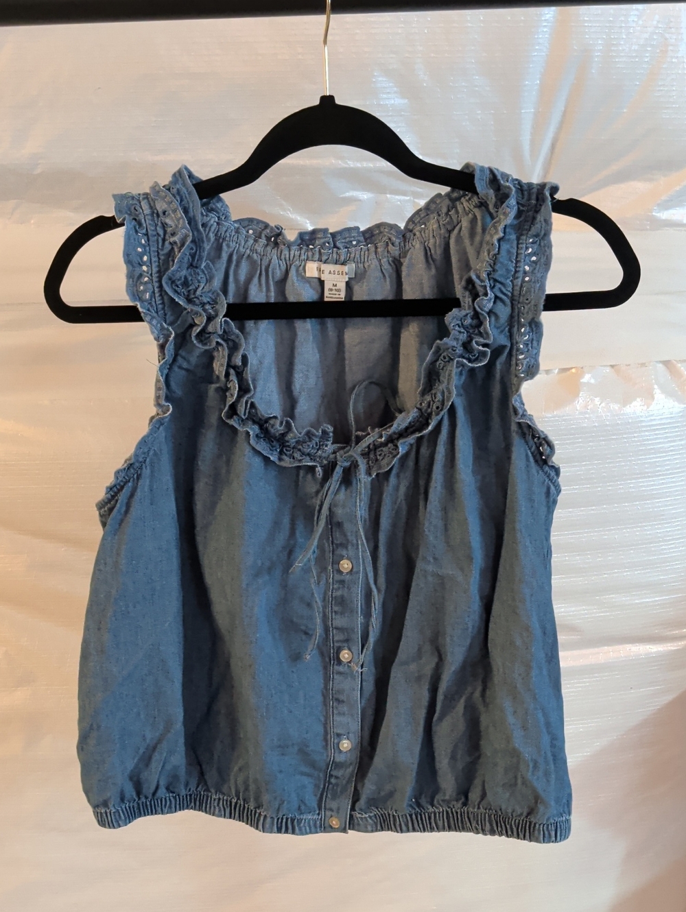 Chambray Ruffle Button-Front Camisole - Light Blue